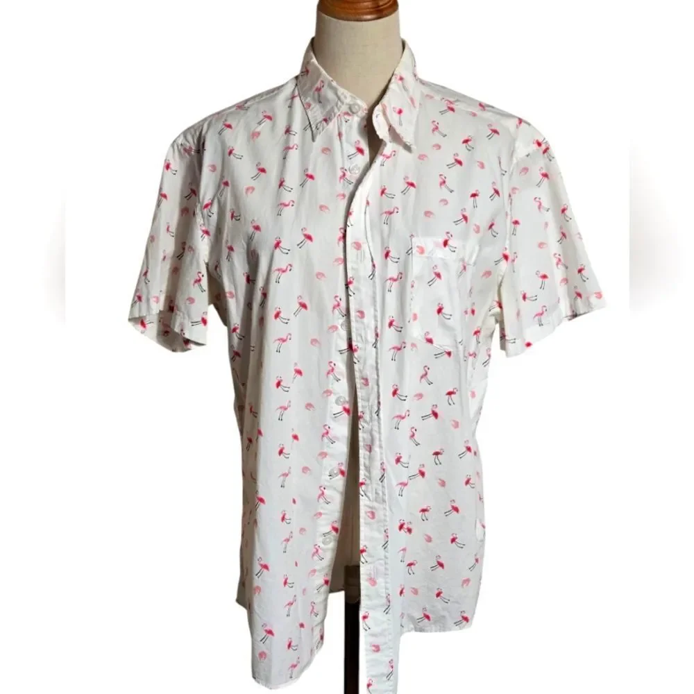 J. Crew Mercantile Flex Men's White Flamingo Print Button Down Shirt